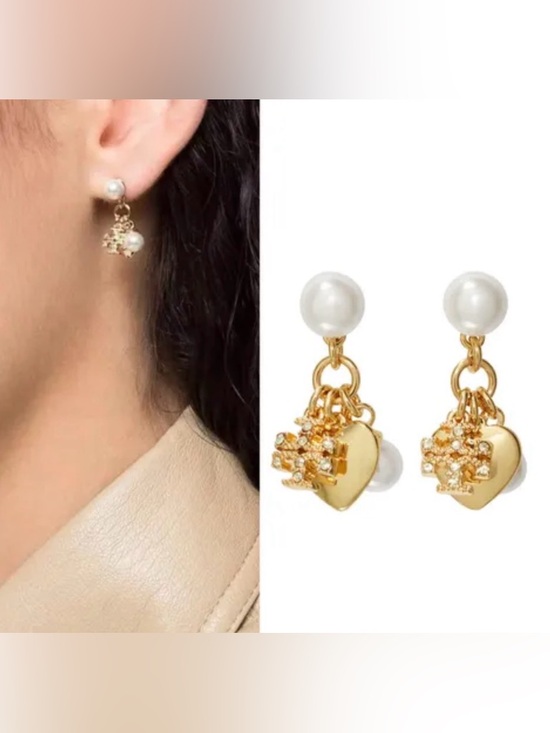 Tory Burch Jewelry - Authentic Tory Burch Gold Pearl Drop Heart Cluster Earrings - Women Jewelry New